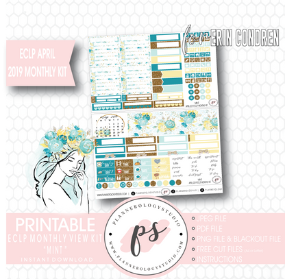Mint April 2019 Monthly View Kit Digital Printable Planner Stickers (for use with Erin Condren) - Plannerologystudio