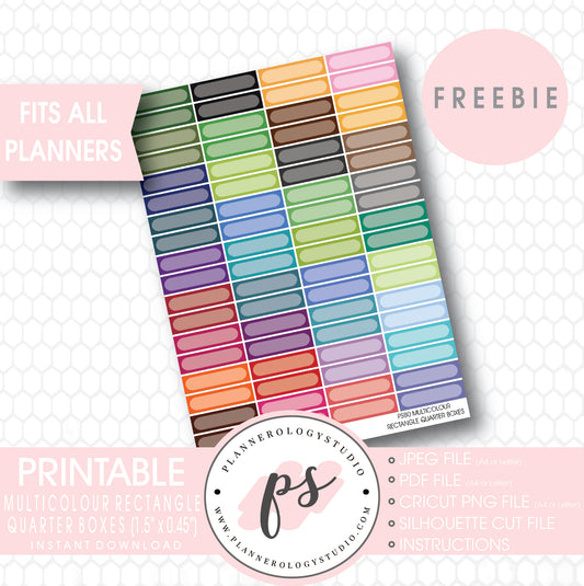 Multicolour Rectangle Quarter Boxes Printable Planner Stickers (Freebie) - Plannerologystudio