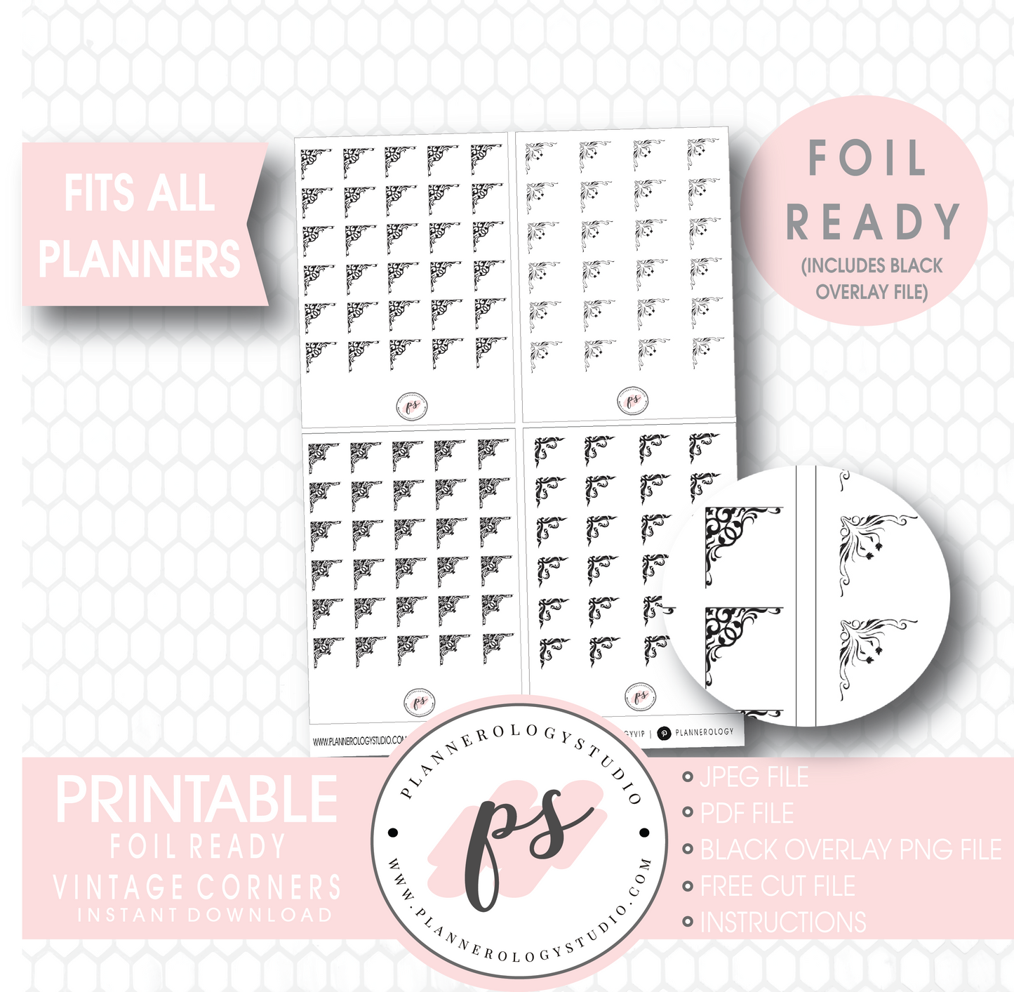 Vintage Corners Digital Printable Planner Stickers (Foil Ready) - Plannerologystudio