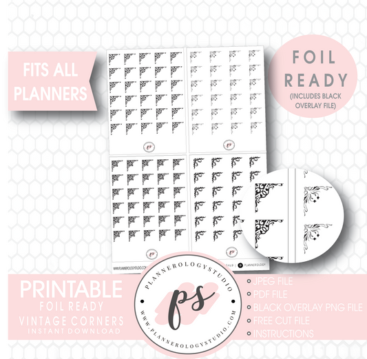 Vintage Corners Digital Printable Planner Stickers (Foil Ready) - Plannerologystudio