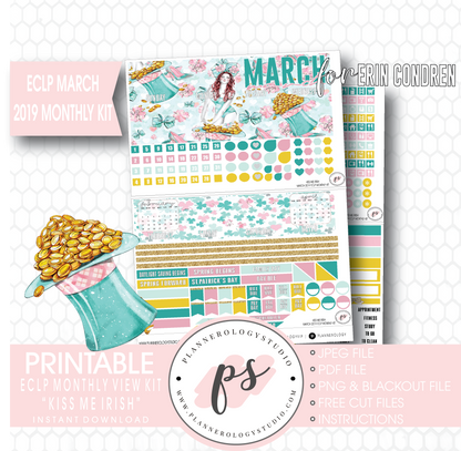 Kiss Me Irish March 2019 Monthly View Kit Digital Printable Planner Stickers (for use with Erin Condren) - Plannerologystudio