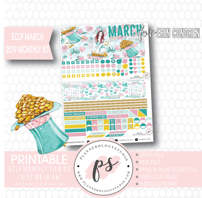 Kiss Me Irish March 2019 Monthly View Kit Digital Printable Planner Stickers (for use with Erin Condren) - Plannerologystudio