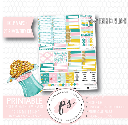 Kiss Me Irish March 2019 Monthly View Kit Digital Printable Planner Stickers (for use with Erin Condren) - Plannerologystudio