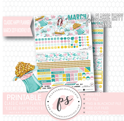 Kiss Me Irish March 2019 Monthly View Kit Digital Printable Planner Stickers (for use with Classic Happy Planner) - Plannerologystudio