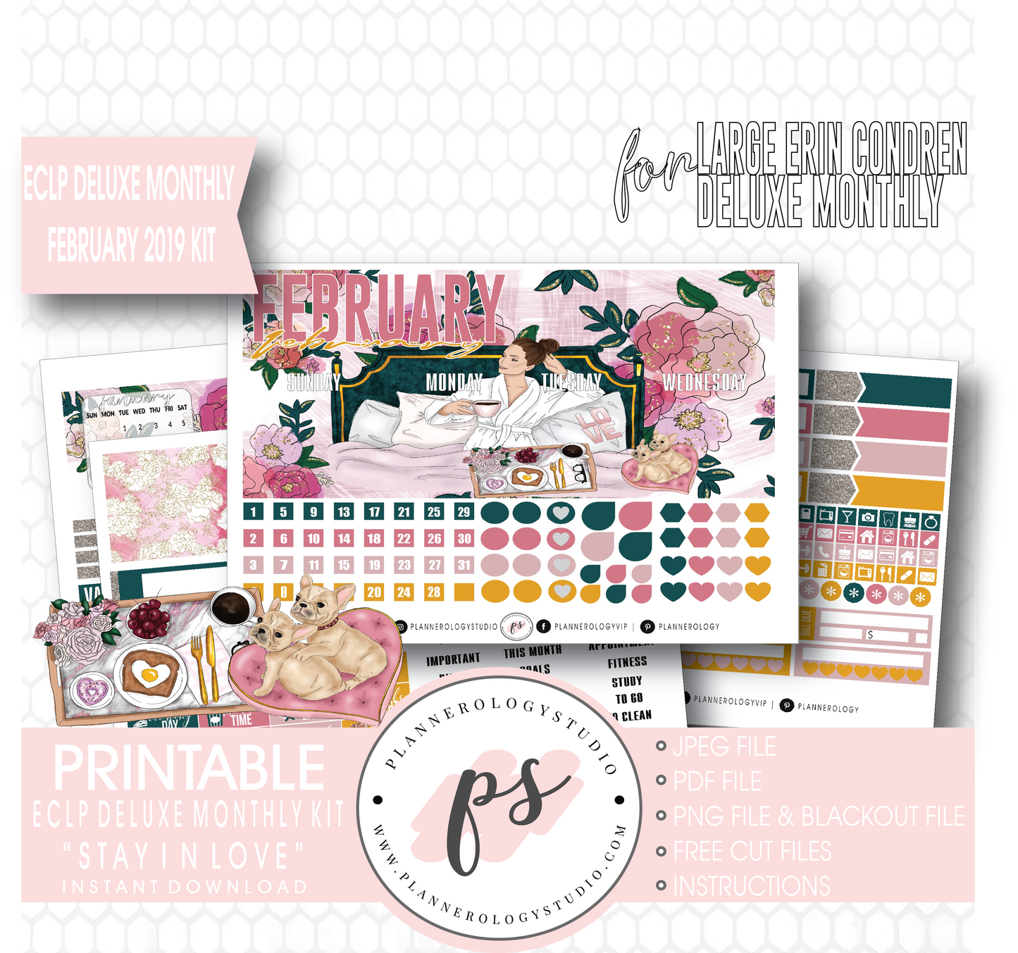 Stay In Love (Valentine's Day) February 2019 Monthly View Kit Digital Printable Planner Stickers (for use with Erin Condren Large Deluxe Monthly Planner) - Plannerologystudio