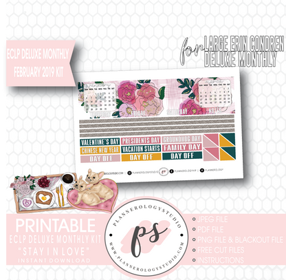 Stay In Love (Valentine's Day) February 2019 Monthly View Kit Digital Printable Planner Stickers (for use with Erin Condren Large Deluxe Monthly Planner) - Plannerologystudio