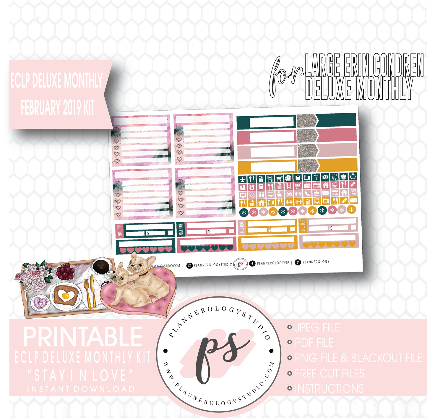 Stay In Love (Valentine's Day) February 2019 Monthly View Kit Digital Printable Planner Stickers (for use with Erin Condren Large Deluxe Monthly Planner) - Plannerologystudio