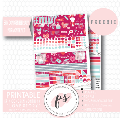 Love Story (Valentine's Day) ECLP Erin Condren February 2019 Monthly Kit Digital Printable Planner Stickers (PDF/JPG/PNG/Cut File Freebie) - Plannerologystudio