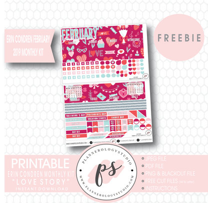Love Story (Valentine's Day) ECLP Erin Condren February 2019 Monthly Kit Digital Printable Planner Stickers (PDF/JPG/PNG/Cut File Freebie) - Plannerologystudio