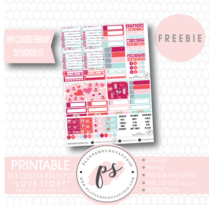 Love Story (Valentine's Day) ECLP Erin Condren February 2019 Monthly Kit Digital Printable Planner Stickers (PDF/JPG/PNG/Cut File Freebie) - Plannerologystudio