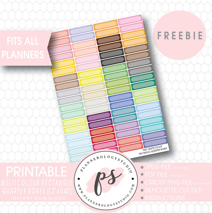 Multicolour Rectangle Quarter Boxes Printable Planner Stickers (Freebie) - Plannerologystudio