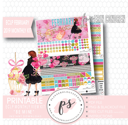 Be Mine (Valentine's Day) February 2019 Monthly View Kit Digital Printable Planner Stickers (for use with Erin Condren) - Plannerologystudio