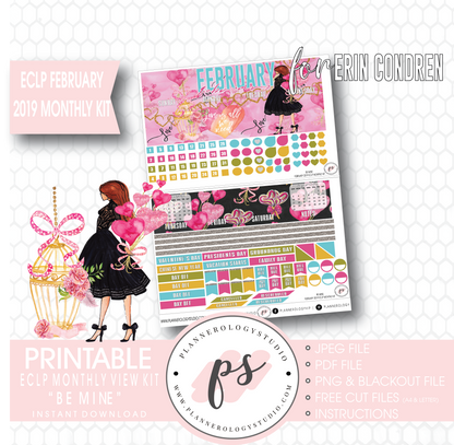 Be Mine (Valentine's Day) February 2019 Monthly View Kit Digital Printable Planner Stickers (for use with Erin Condren) - Plannerologystudio