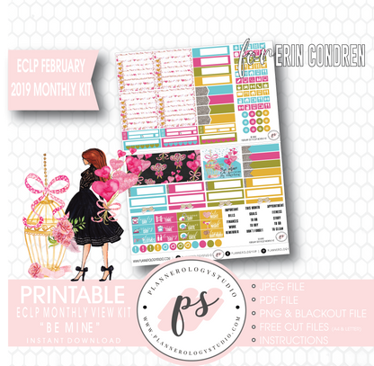 Be Mine (Valentine's Day) February 2019 Monthly View Kit Digital Printable Planner Stickers (for use with Erin Condren) - Plannerologystudio