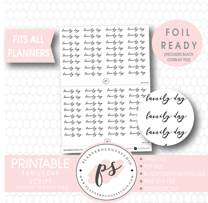 Family Day Script Digital Printable Planner Stickers (Foil Ready) - Plannerologystudio