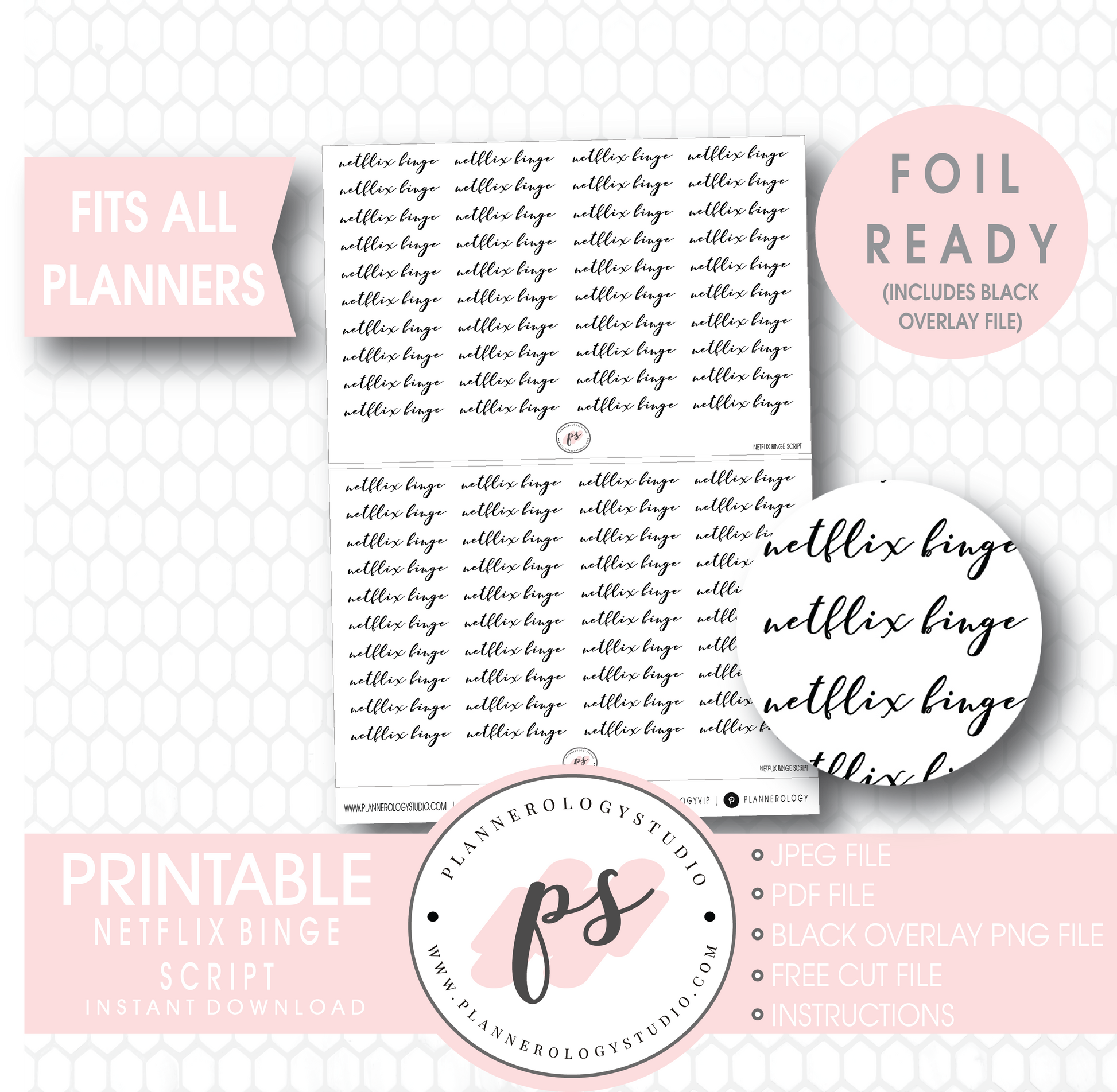 Netflix Binge Script Digital Printable Planner Stickers (Foil Ready) - Plannerologystudio
