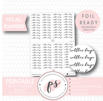 Netflix Binge Script Digital Printable Planner Stickers (Foil Ready) - Plannerologystudio