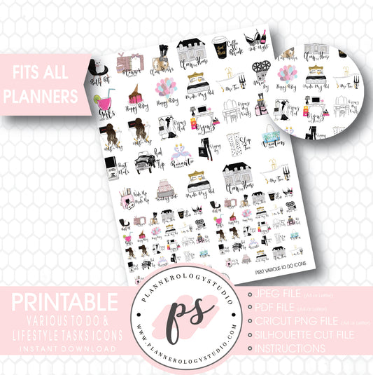 Various To Do & Lifestyle Tasks Icons Printable Planner Stickers - Plannerologystudio