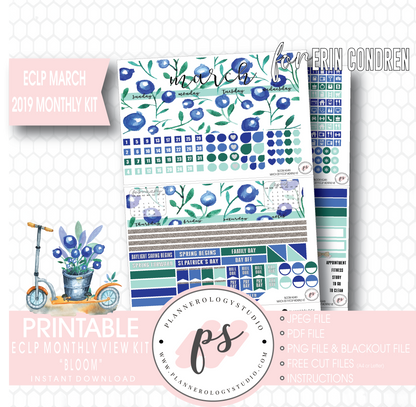 Bloom Again March 2019 Monthly View Kit Digital Printable Planner Stickers (for use with Erin Condren) - Plannerologystudio