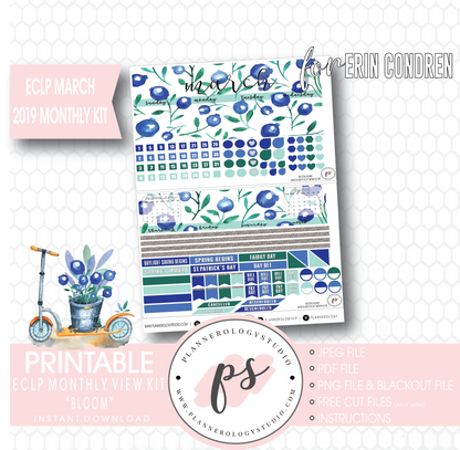 Bloom Again March 2019 Monthly View Kit Digital Printable Planner Stickers (for use with Erin Condren) - Plannerologystudio