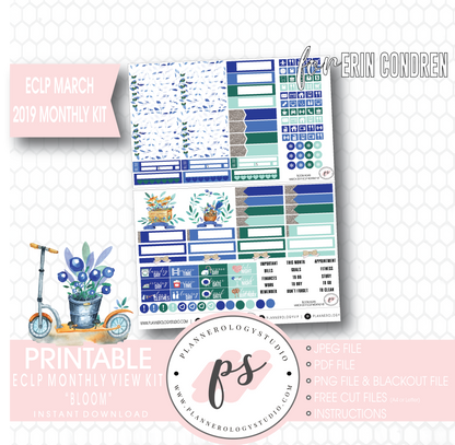 Bloom Again March 2019 Monthly View Kit Digital Printable Planner Stickers (for use with Erin Condren) - Plannerologystudio