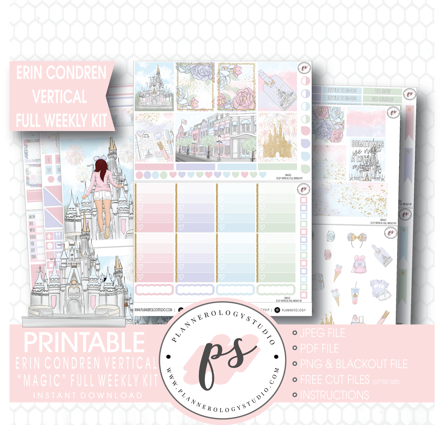 Magic (Disney Inspired) Full Weekly Kit Printable Planner Stickers (for use with Erin Condren Vertical) - Plannerologystudio