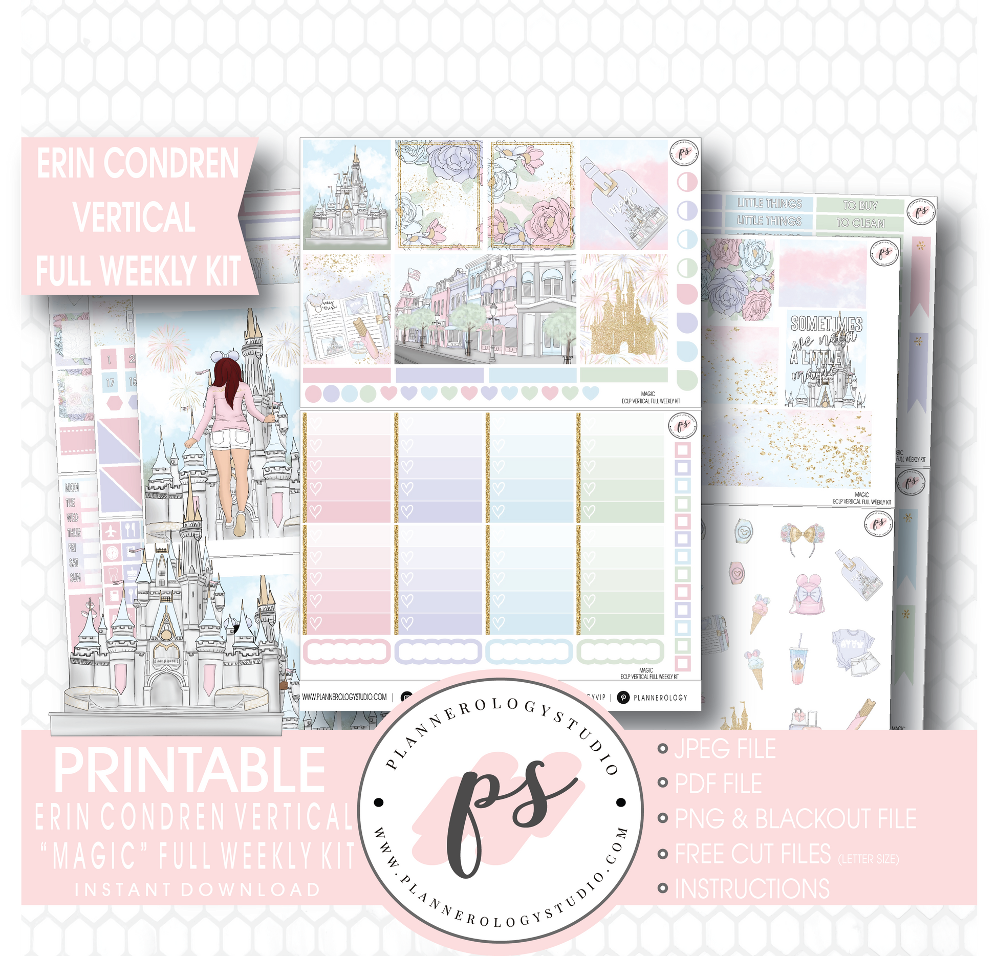Magic (Disney Inspired) Full Weekly Kit Printable Planner Stickers (for use with Erin Condren Vertical) - Plannerologystudio