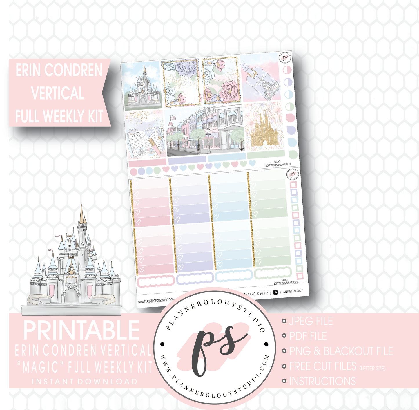 Magic (Disney Inspired) Full Weekly Kit Printable Planner Stickers (for use with Erin Condren Vertical) - Plannerologystudio