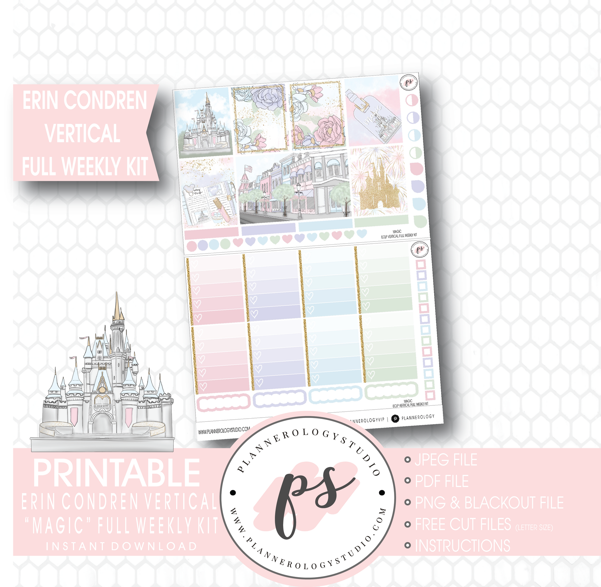 Magic (Disney Inspired) Full Weekly Kit Printable Planner Stickers (for use with Erin Condren Vertical) - Plannerologystudio