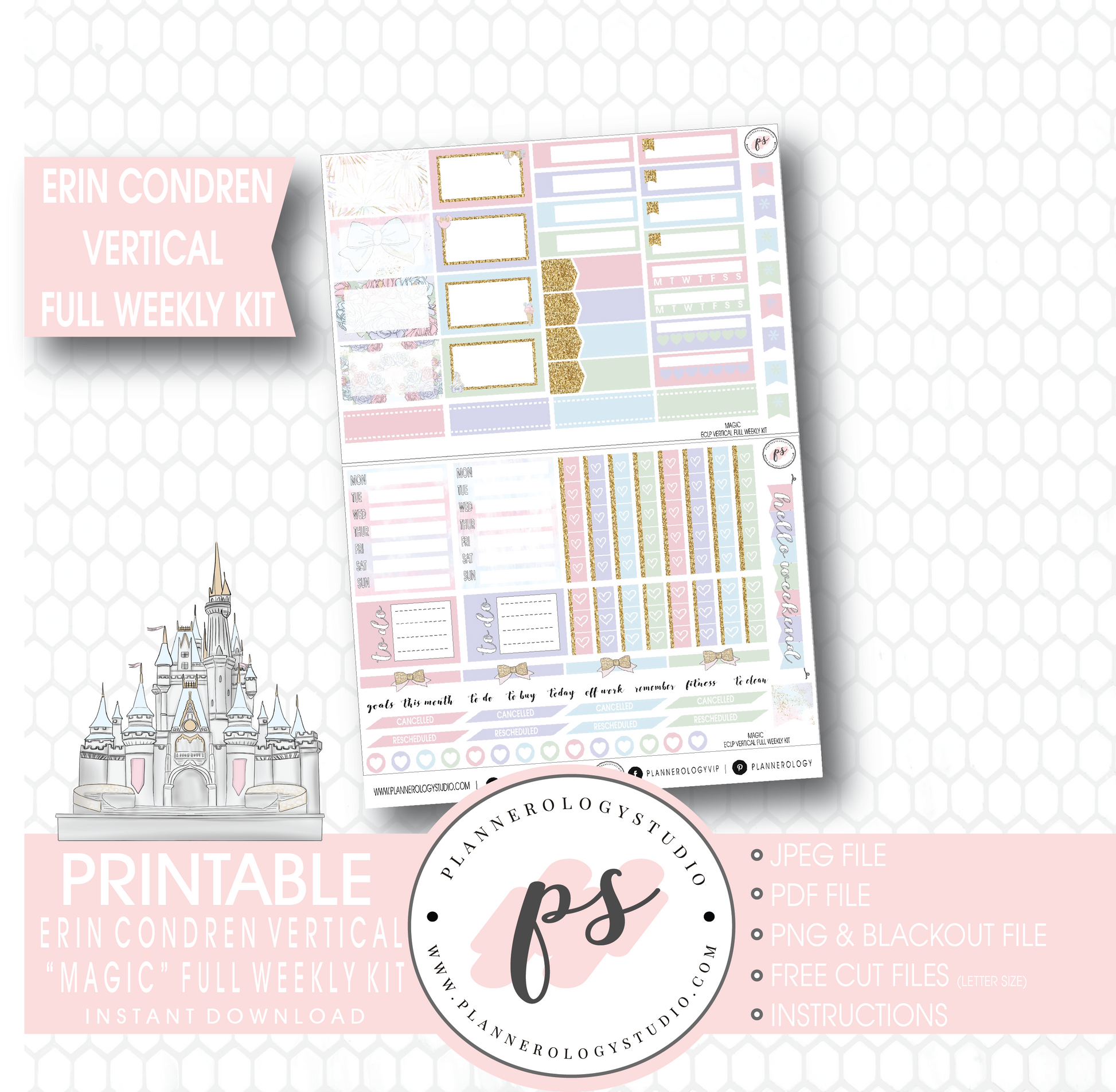 Magic (Disney Inspired) Full Weekly Kit Printable Planner Stickers (for use with Erin Condren Vertical) - Plannerologystudio