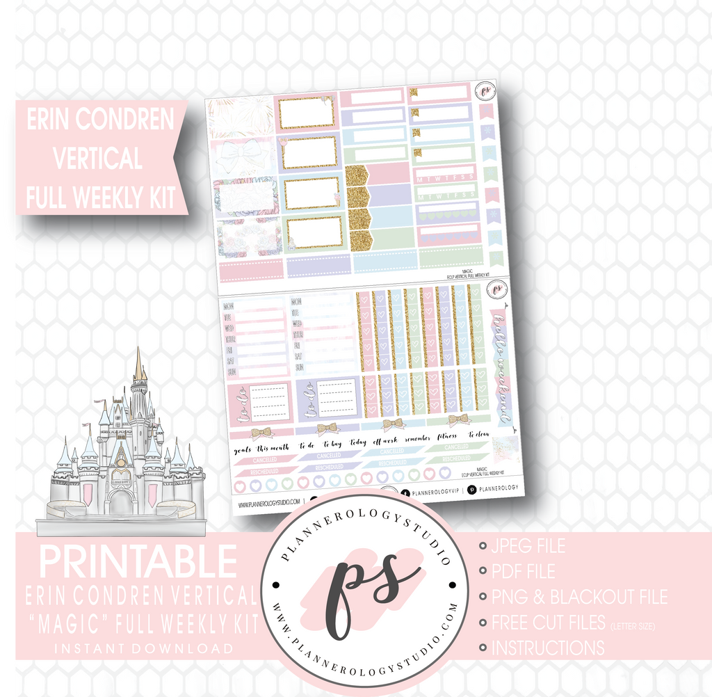 Magic (Disney Inspired) Full Weekly Kit Printable Planner Stickers (for use with Erin Condren Vertical) - Plannerologystudio