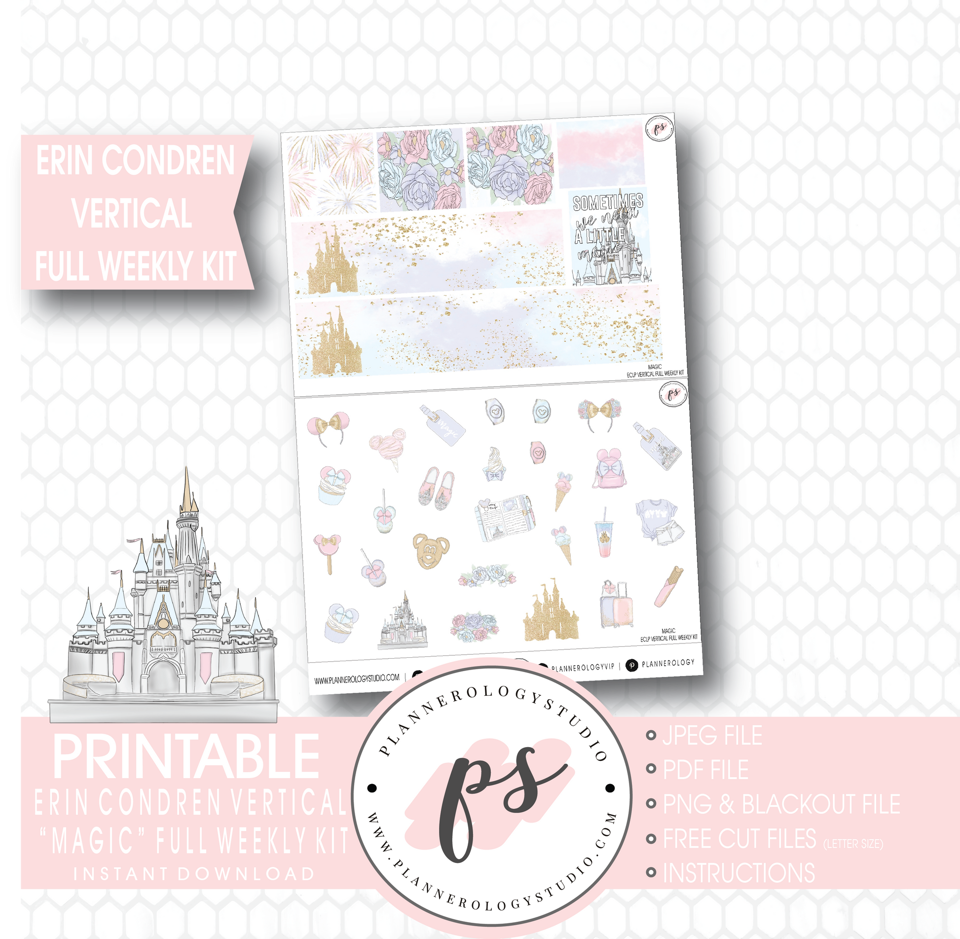 Magic (Disney Inspired) Full Weekly Kit Printable Planner Stickers (for use with Erin Condren Vertical) - Plannerologystudio