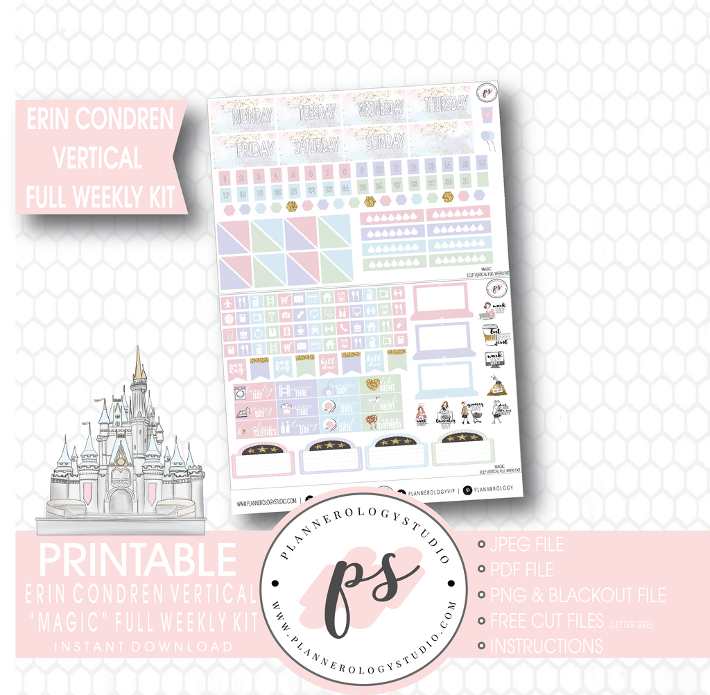 Magic (Disney Inspired) Full Weekly Kit Printable Planner Stickers (for use  with Standard Vertical A5 Wide Planners)