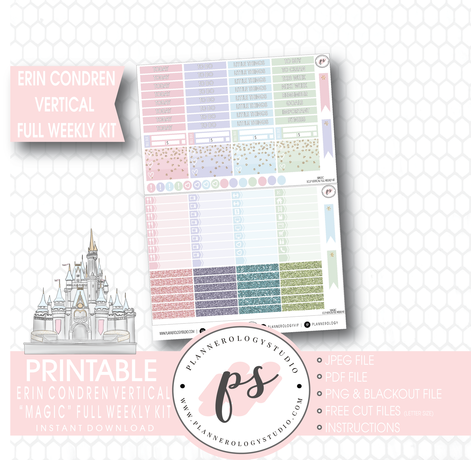 Magic (Disney Inspired) Full Weekly Kit Printable Planner Stickers (for use with Erin Condren Vertical) - Plannerologystudio