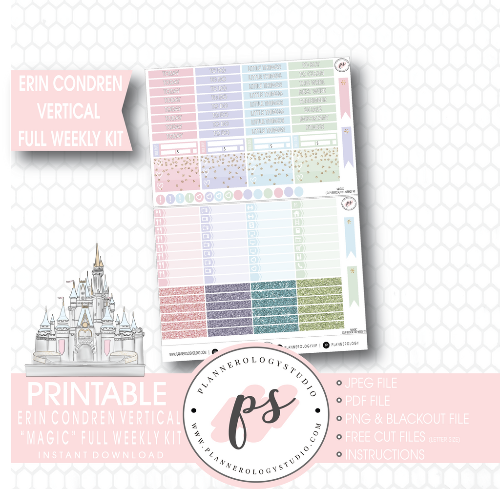 Magic (Disney Inspired) Full Weekly Kit Printable Planner Stickers (for use with Erin Condren Vertical) - Plannerologystudio