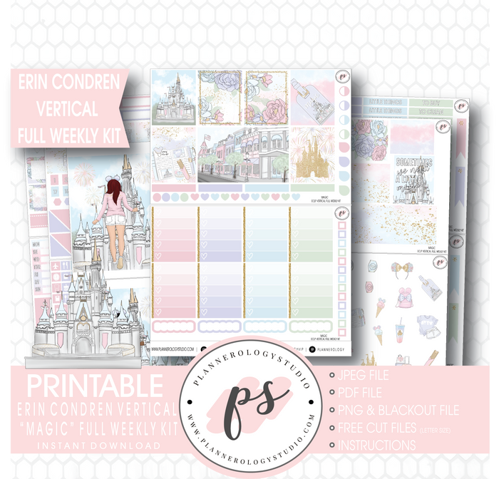 Magic (Disney Inspired) Full Weekly Kit Printable Planner Stickers (for use with Erin Condren Vertical) - Plannerologystudio
