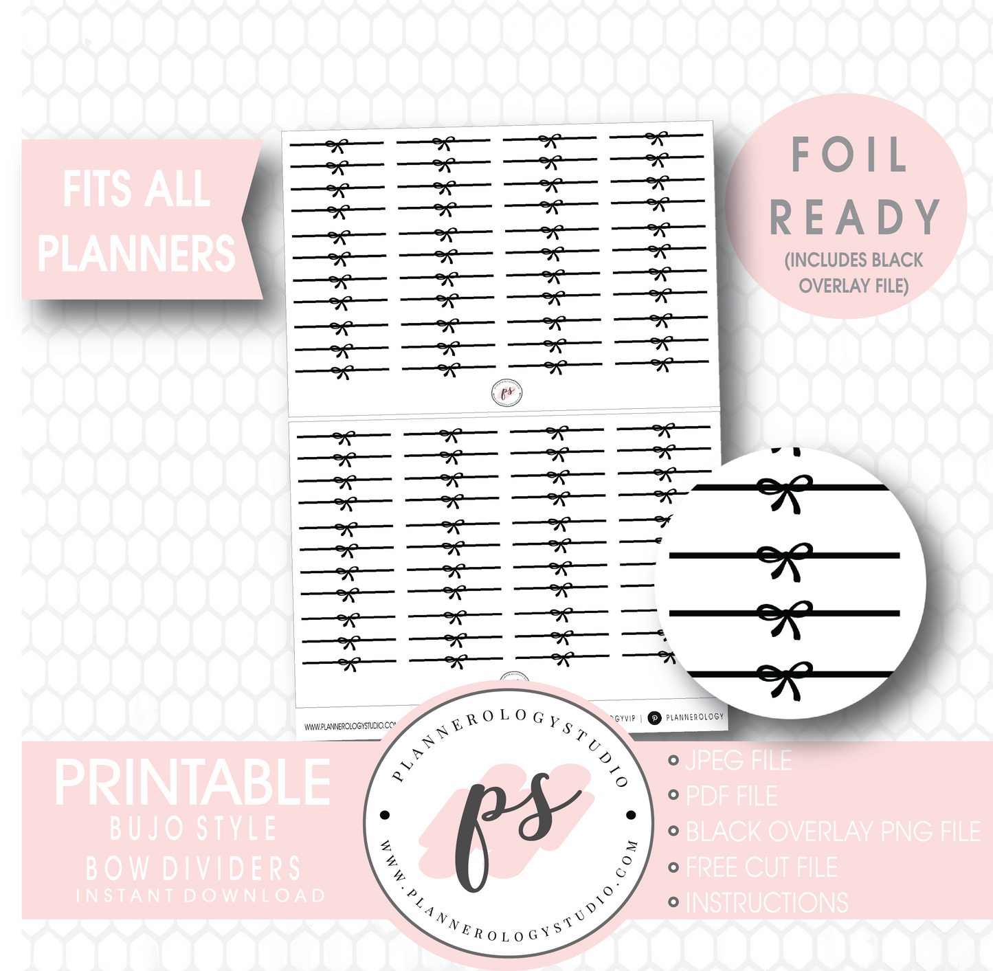 Decorative Bow Divider Digital Printable Planner Stickers (Foil Ready) - Plannerologystudio