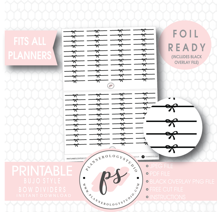 Decorative Bow Divider Digital Printable Planner Stickers (Foil Ready) - Plannerologystudio
