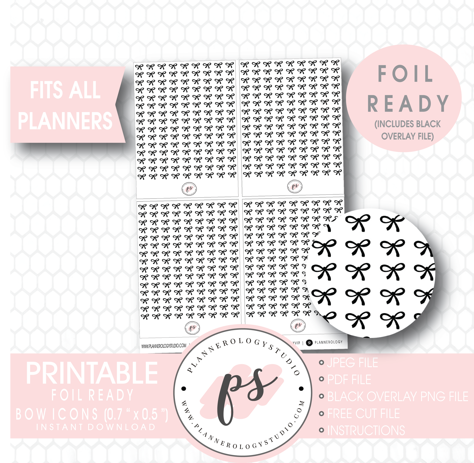 Decorative Bow Icon Digital Printable Planner Stickers (Foil Ready) - Plannerologystudio