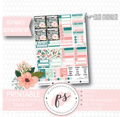 Spring Love March 2019 Monthly View Kit Digital Printable Planner Stickers (for use with Erin Condren) - Plannerologystudio