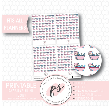 Kawaii Bathtime Icons Digital Printable Planner Stickers - Plannerologystudio