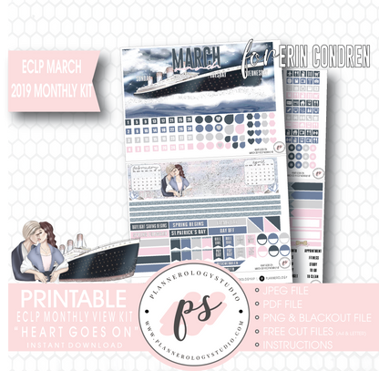 Heart Goes On (Titanic) March 2019 Monthly View Kit Digital Printable Planner Stickers (for use with Erin Condren) - Plannerologystudio