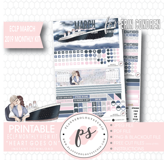 Heart Goes On (Titanic) March 2019 Monthly View Kit Digital Printable Planner Stickers (for use with Erin Condren) - Plannerologystudio