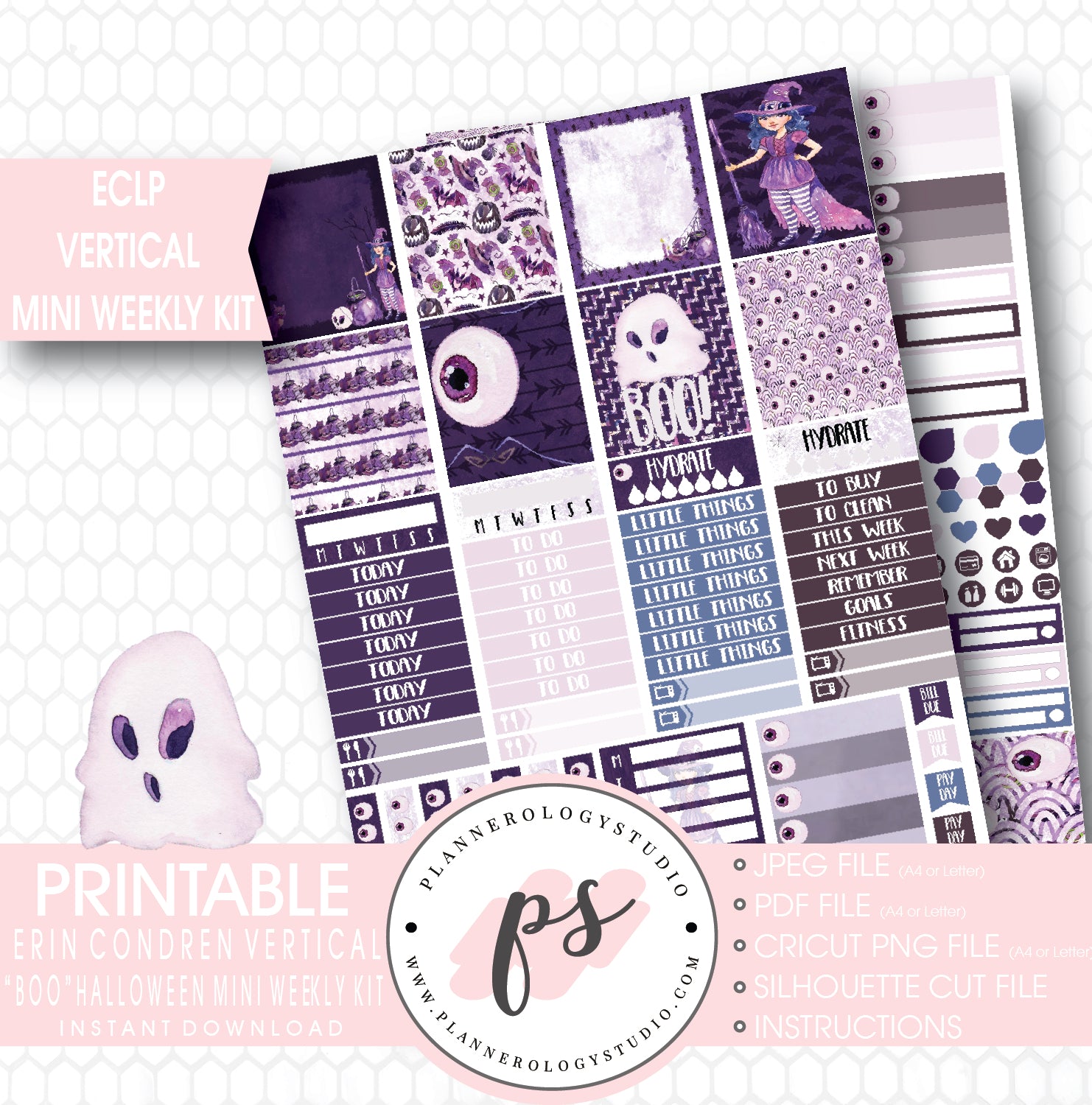 "Boo" Halloween Mini Weekly Kit Printable Planner Stickers (for use with ECLP Vertical) - Plannerologystudio