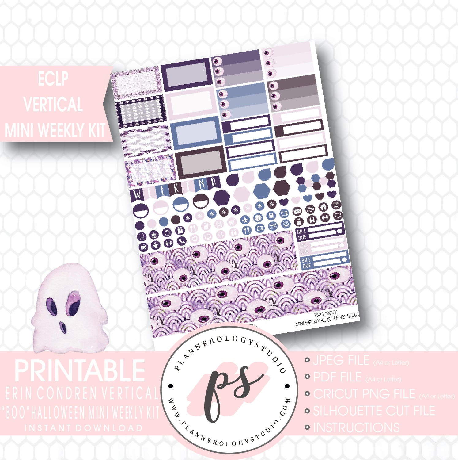 "Boo" Halloween Mini Weekly Kit Printable Planner Stickers (for use with ECLP Vertical) - Plannerologystudio