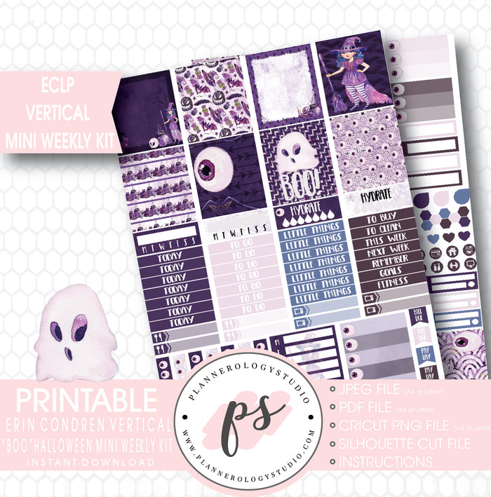 "Boo" Halloween Mini Weekly Kit Printable Planner Stickers (for use with ECLP Vertical) - Plannerologystudio