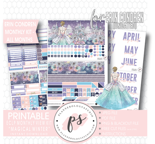 Magical Winter Undated Monthly View Kit (All Months) Digital Printable Planner Stickers (for use with Erin Condren) - Plannerologystudio