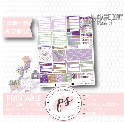Lavender March 2019 Monthly View Kit Digital Printable Planner Stickers (for use with Classic Happy Planner) - Plannerologystudio
