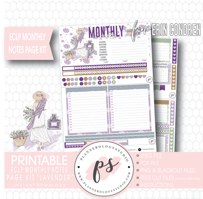 Lavender Monthly Notes Page Kit Digital Printable Planner Stickers (for use with Erin Condren) - Plannerologystudio