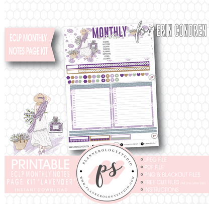 Lavender Monthly Notes Page Kit Digital Printable Planner Stickers (for use with Erin Condren) - Plannerologystudio